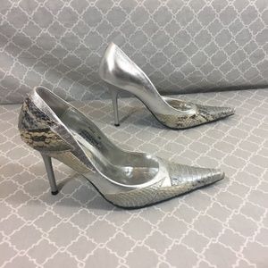Steve Madden Silver Heels, Leather and Snake